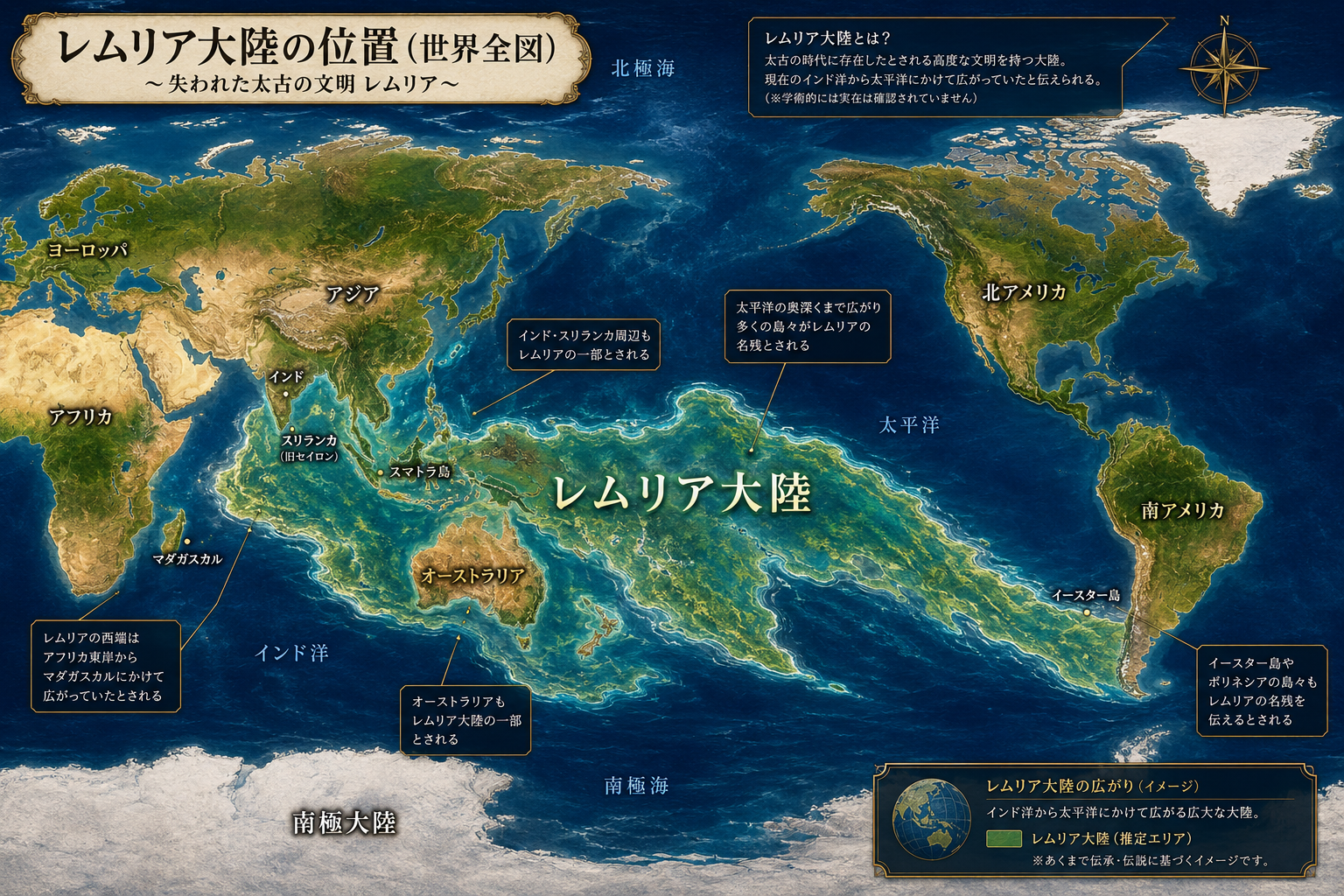 レムリア大陸の位置(世界全図)イメージ