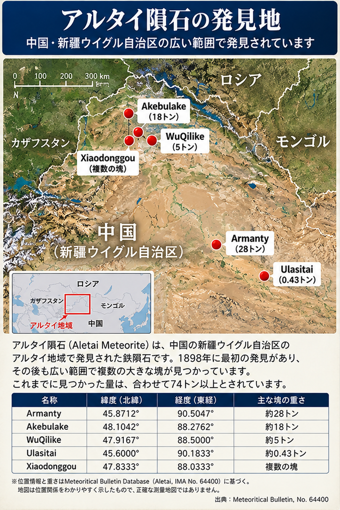 中国・新疆ウイグル自治区におけるアルタイ隕石の発見地点