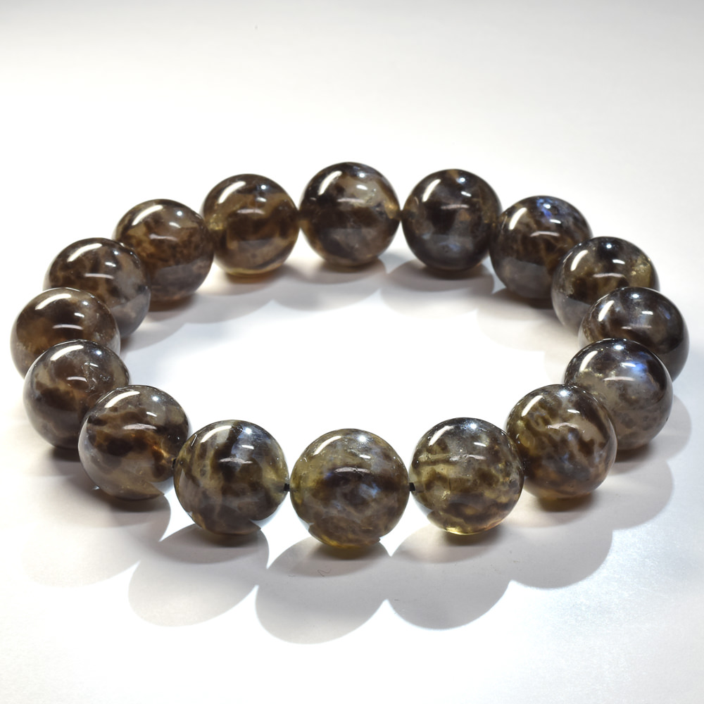 スモーキークォーツインフェルドスパー ブレスレット 13.5-14mm 全体